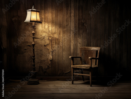 Isolated wooden chain in the abandoned space