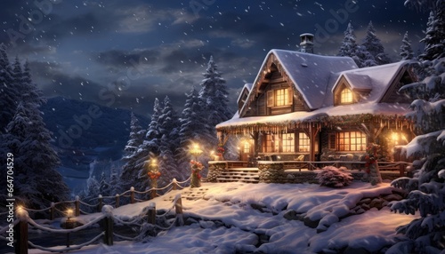 Cozy country house decorated before Christmas © cherezoff