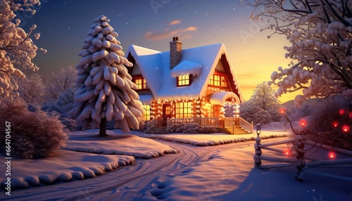 Cozy country house decorated before Christmas © cherezoff