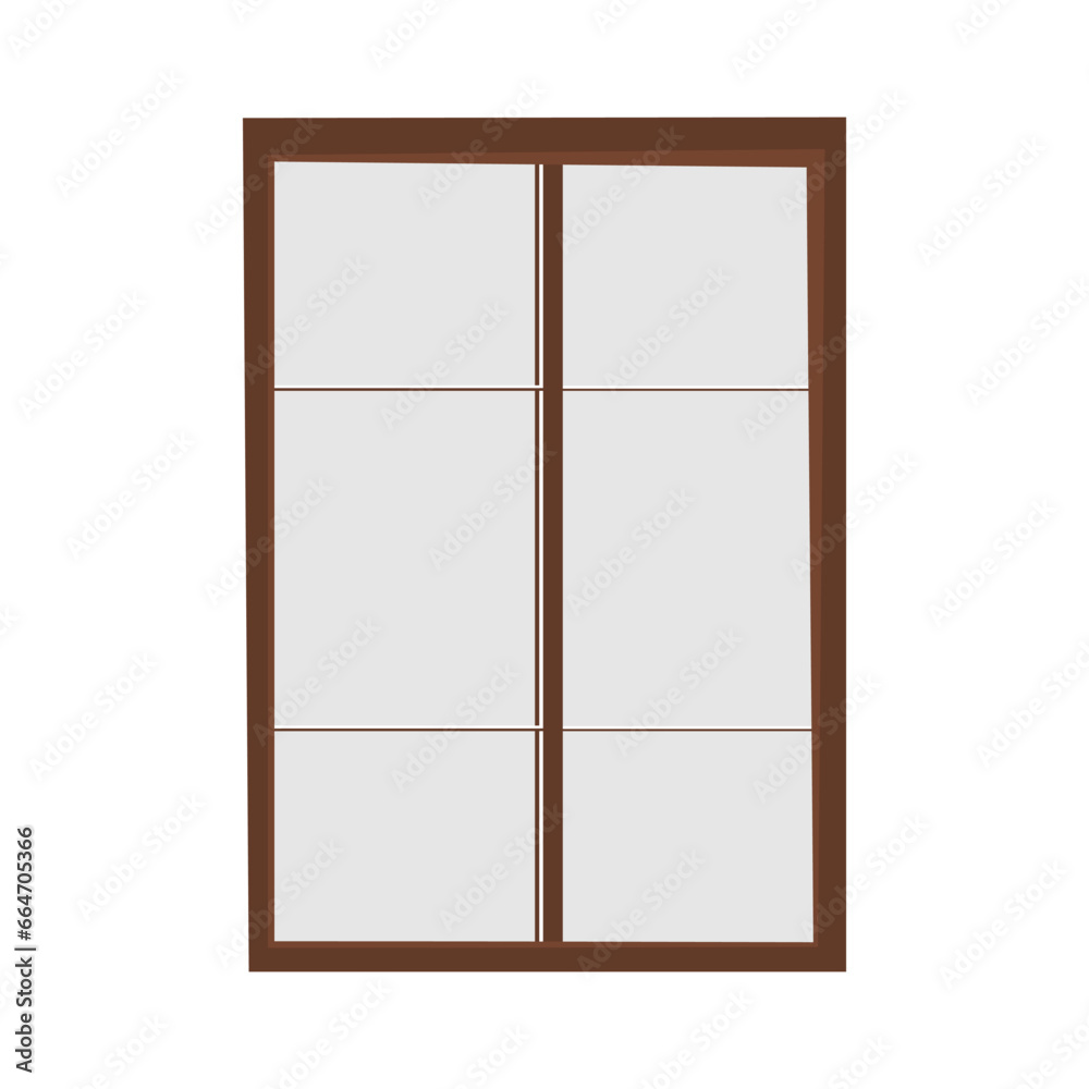 Window in flat style with brown frame on isolated white background. Vector illustration. Window in flat style with brown frame on isolated white background. Vector illustration.
