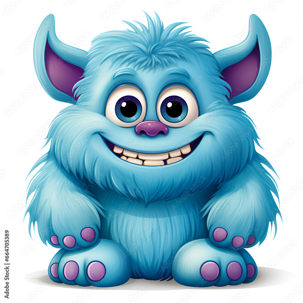 funny cheerful blue monster on a white background
