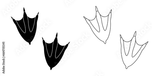 outlne silhouete duck footprint icon set isolated on white backgraound