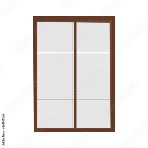 Window in flat style with brown frame on isolated white background. Vector illustration.