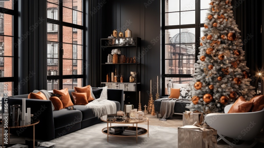 New Year's interior in a modern apartment