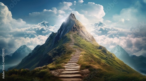 A high mountain with a path leading to the top