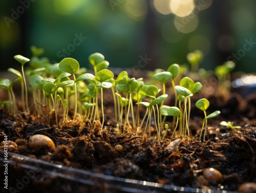 Green seedling illustrating concept of new life and natural growing from seed
