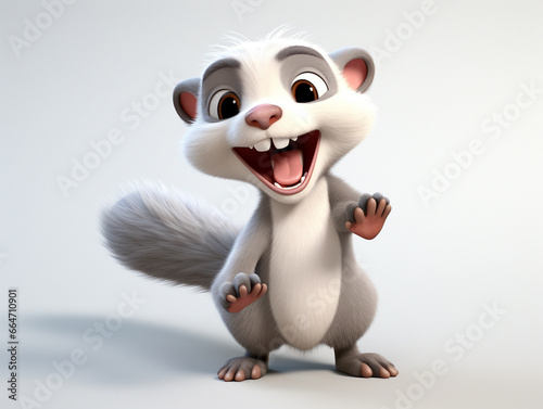 A 3D Cartoon Ferret Laughing and Happy on a Solid Background