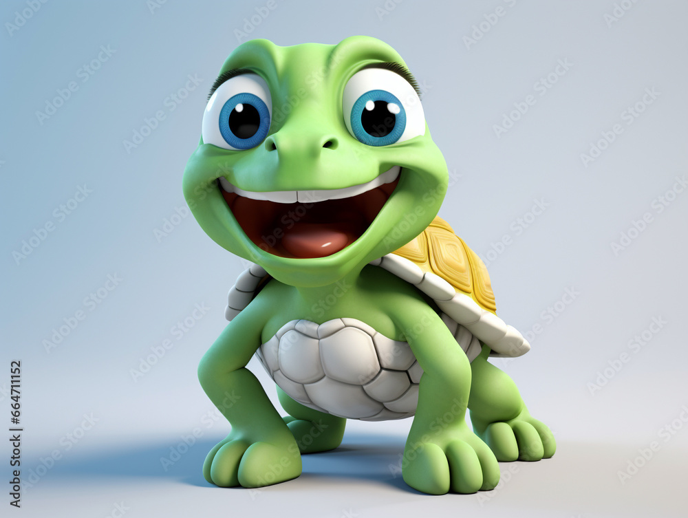 A 3D Cartoon Turtle Laughing and Happy on a Solid Background A 3D Cartoon Turtle Laughing and Happy on a Solid Background