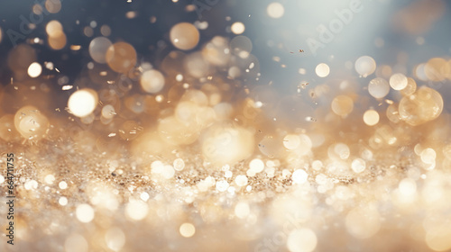 Abstract glittery gold and silver sparkling celebratory background with light bokeh. Perfect backdrop for product shots