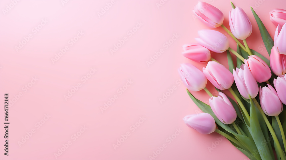 simple beautiful design composition spring flowers bouquet of pin on pink background