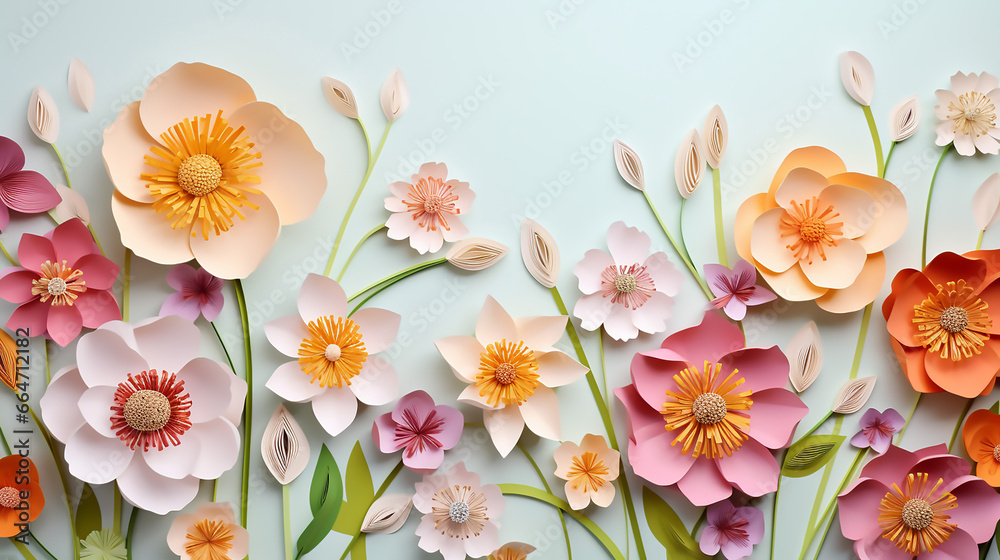 spring background with beautiful spring flowers on paper background spring background with beautiful spring flowers on paper background