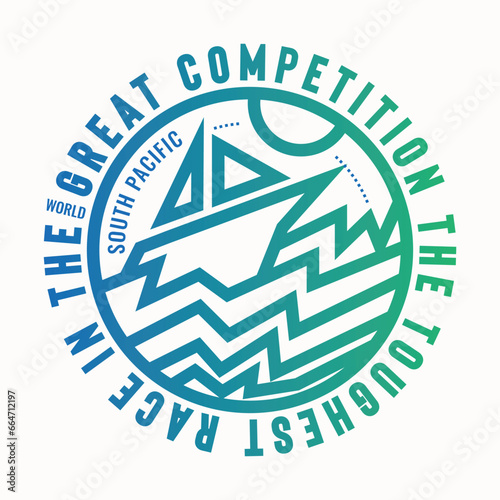 vector illustration of sea and boat racing theme with a sailing boat .t shirt graphics