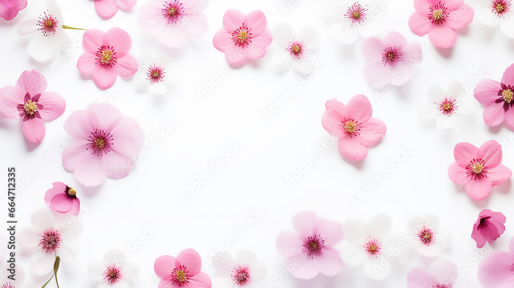 simple design with flowers composition. pink flowers on white background