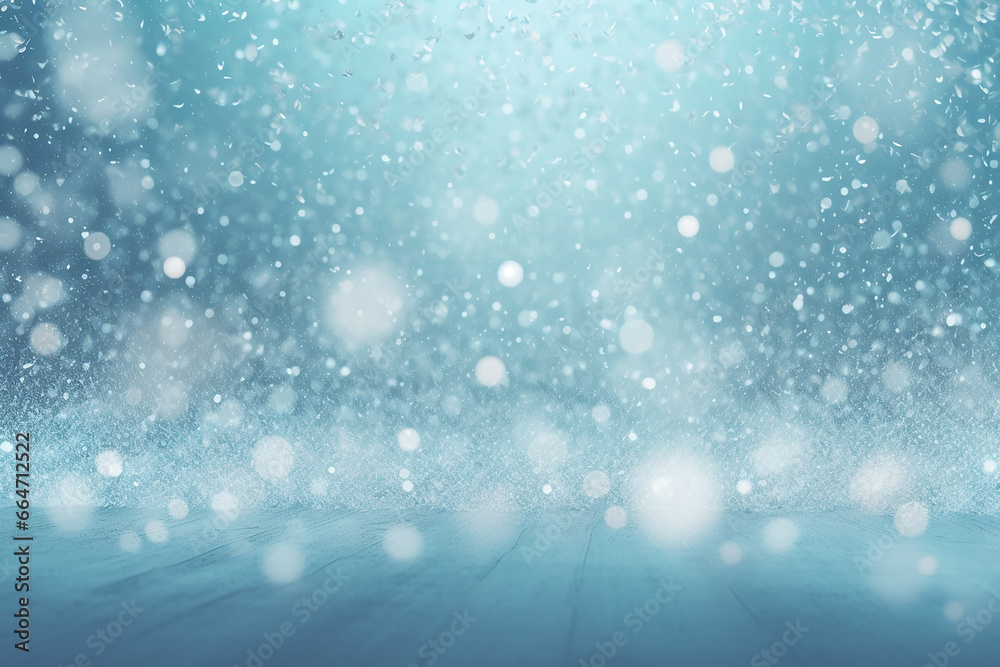 Serene Winter Landscape with Falling Snow in Light Gray and Teal - Created with Generative AI Tools