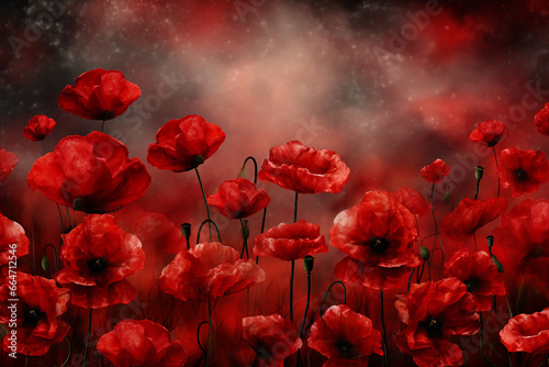 Vivid Field of Red Remembrance Poppies - Created with Generative AI Tools