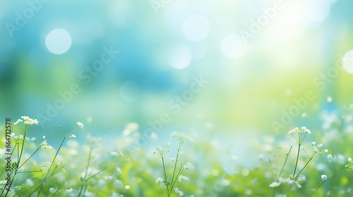 bokeh background with light green blue spring background with sun shine