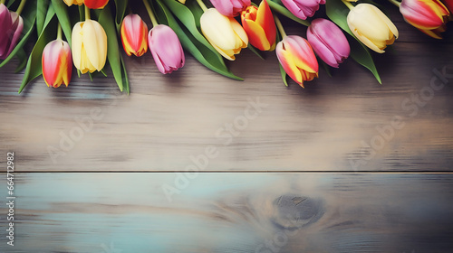 simple design with culip blossom flowers on vintage wooden background photo