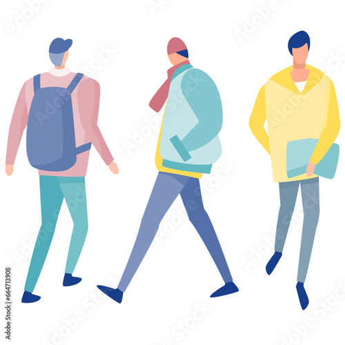 歩く若い男性のイラストセット