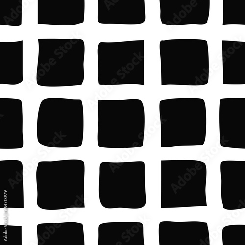 Seamless plaid pattern, hand-drawn, abstract geometric background, black and white, vector design 