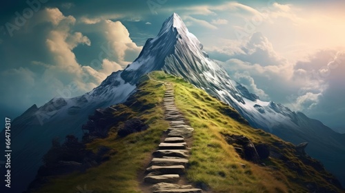 A high mountain with a path leading to the top © cherezoff