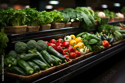 varieties type of vegetables on shelves at supermarket 