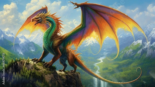 Fantasy dragon in a beautiful landscape photo