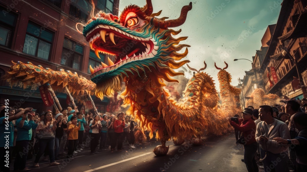 Street performance with the Chinese dragon