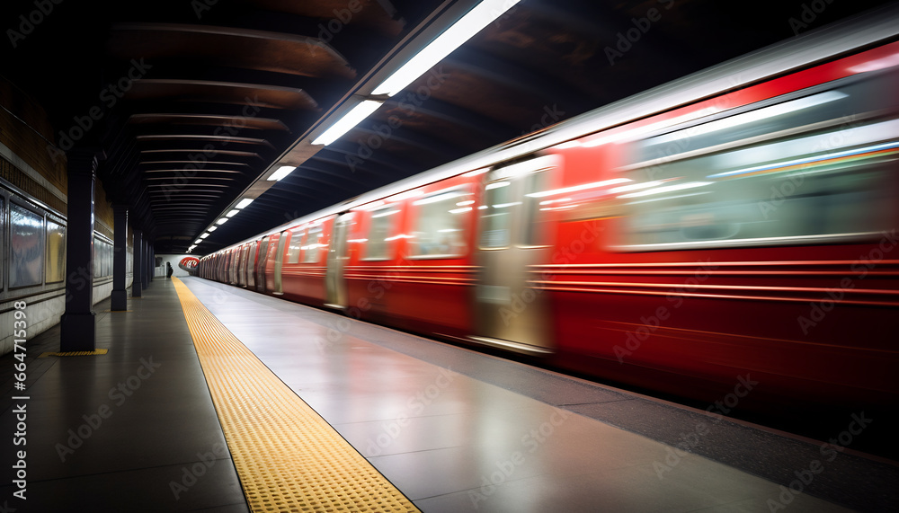 a quiet subway station, empty without passengers a quiet subway station, empty without passengers