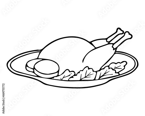 grilled chicken line vector illustration