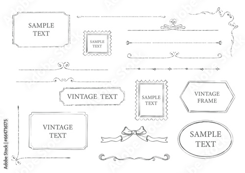 手描き風のシンプルなフレームセット　線描きのヴィンテージな枠　アンティーク　レトロ　Vintage frame