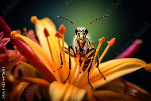 Incredible photo of an insect on a flower. Generative AI © Idris