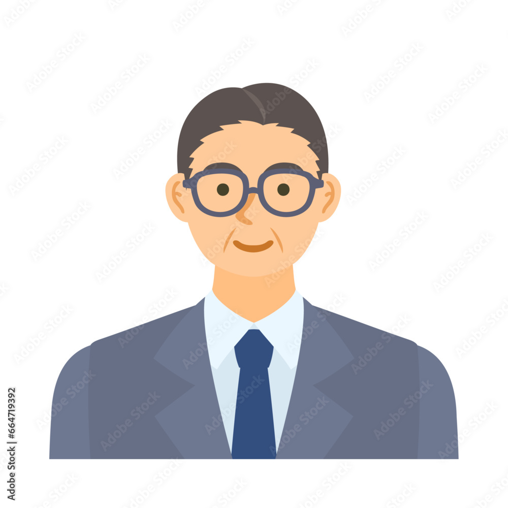 微笑む中年男性会社員。フラットなベクターイラスト。 A smiling middle-aged male office worker. Flat designed vector illustration.