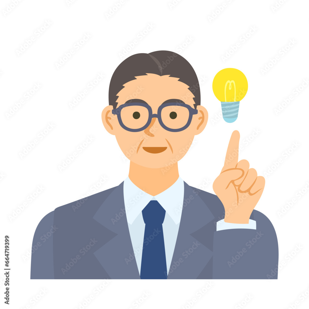 アイデアを思いつく中年男性会社員。フラットなベクターイラスト。 A middle-aged male office worker coming up with an idea. Flat designed vector illustration. アイデアを思いつく中年男性会社員。フラットなベクターイラスト。 A middle-aged male office worker coming up with an idea. Flat designed vector illustration.