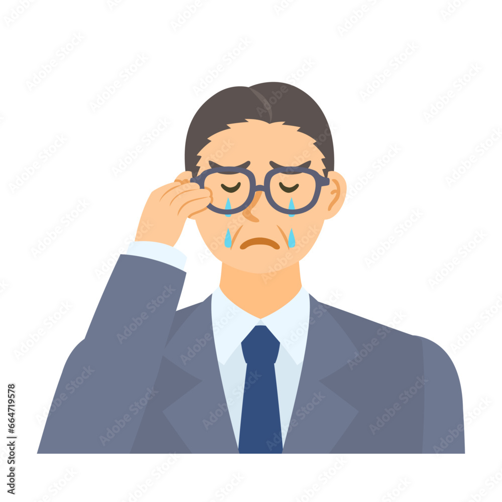 泣く中年男性会社員。フラットなベクターイラスト。A middle-aged male office worker crying. Flat designed vector illustration. 泣く中年男性会社員。フラットなベクターイラスト。A middle-aged male office worker crying. Flat designed vector illustration.
