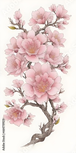 intricate baroque sakura blossom, watercolor, outline, tattoo design © Putri182