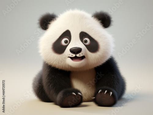 A 3D Cartoon Panda Sad and Surprised on a Solid Background