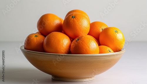 Freshness and nature in a bowl of vibrant  healthy citrus fruit generated by AI