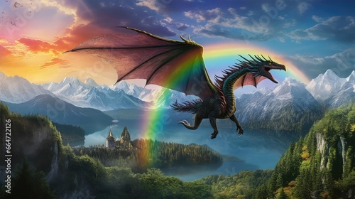 Fantasy dragon in a beautiful landscape © cherezoff