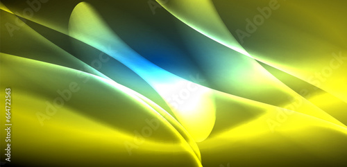 Dynamic waves in ethereal glow of neon lights. Concept merges fluidity of motion with vibrant allure of neon, crafting entrancing backdrop that embodies both vitality and futuristic sophistication