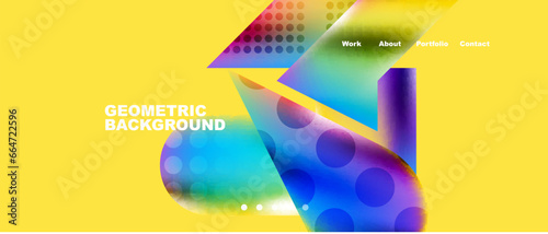 Glassmorphism landing page background template. Colorful glass shapes with metallic effect abstract composition for wallpaper, banner, background