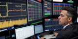 A professional broker seriously monitors the stock market, Trading and Investment concept