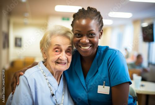 The nurse supports an elderly woman. AI Generated Images photo