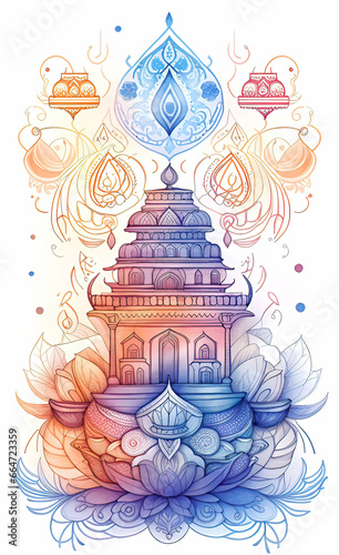  watercolor illustration Diwali theme line art doodle cartoon pattern, backgrounds for smartphone,