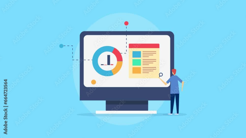 Business analyst monitoring financial data , market insights and business report on UI analytics software dashboard, data and kpi metrics related to online business, video animation 2d clip. Business analyst monitoring financial data , market insights and business report on UI analytics software dashboard, data and kpi metrics related to online business, video animation 2d clip.