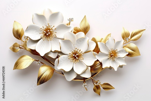 3d gold flowers white backgroung. © Sajeda