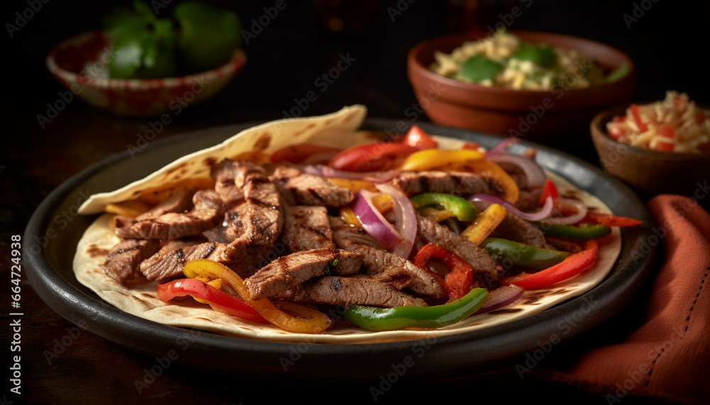 Freshness and spice on a plate, a gourmet grilled taco generated by AI Freshness and spice on a plate, a gourmet grilled taco generated by AI