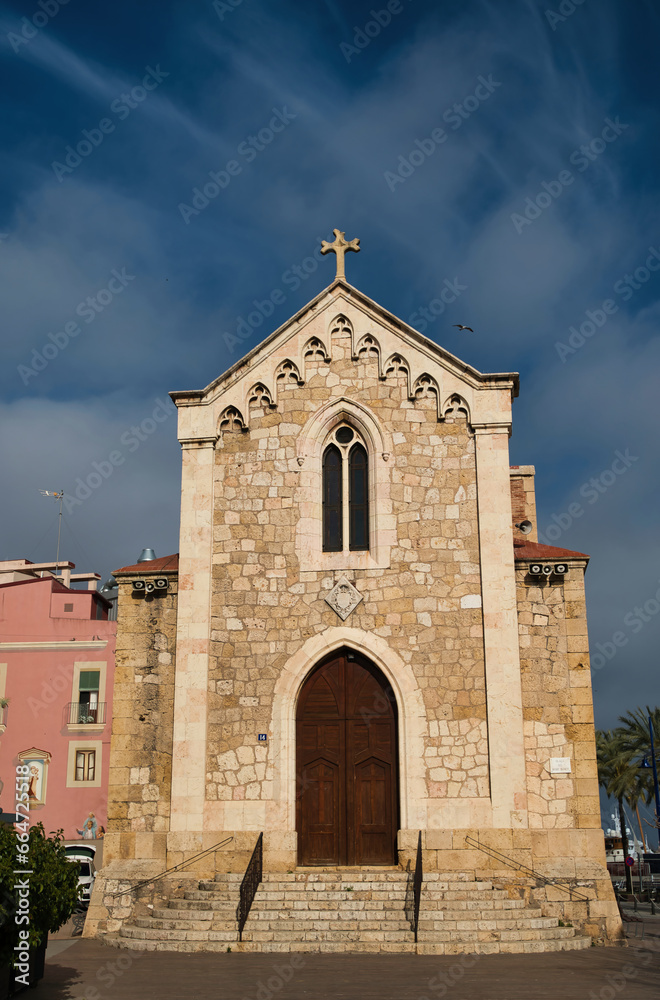 Fototapeta premium Church of San Pedro in the maritime district of Tarragona, Spain. A church for fishermen.