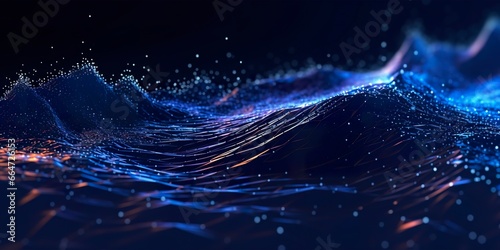Data technology futuristic illustration. Blue wave pattern on a dark background. . © Sajeda