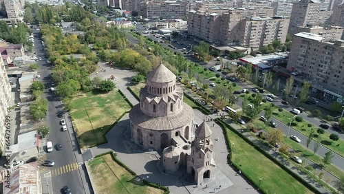 Aerial footage of the Holy Trinity Church in the Malatia-Sebastia District of Yerevan, Armenia photo