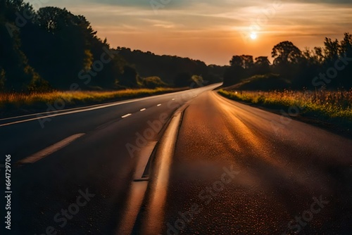 sunset on the road generated by AI technology © soman